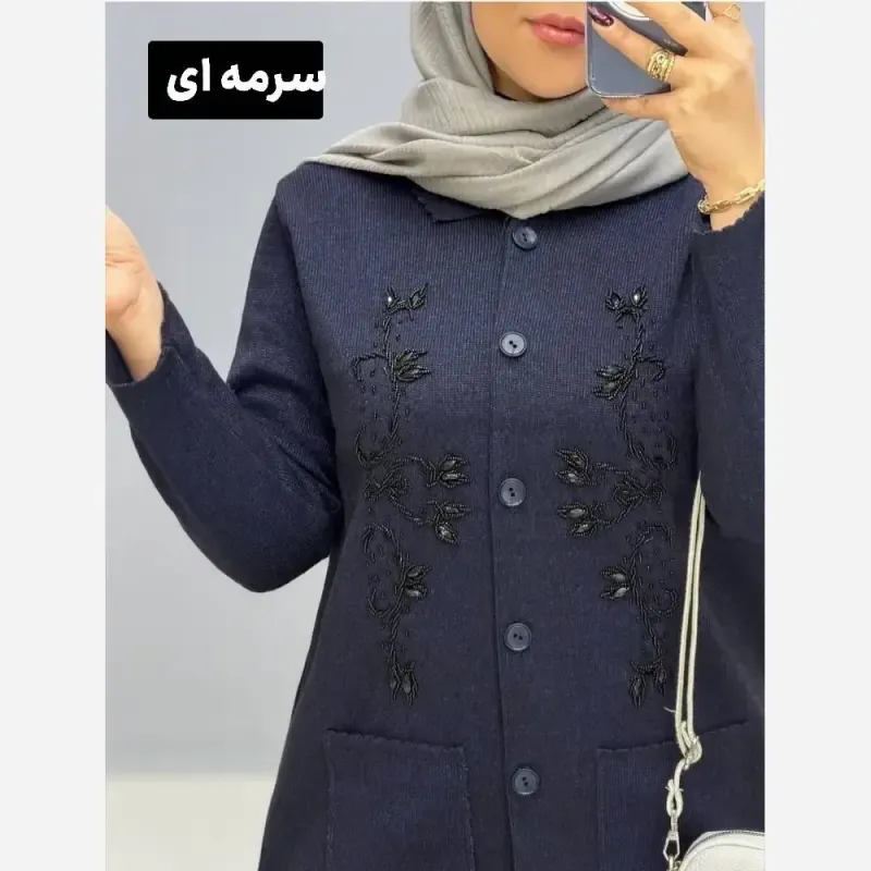 ژاکت بافت ملیله دوزی زنانه یقه مردانه مهرانا فری سایز