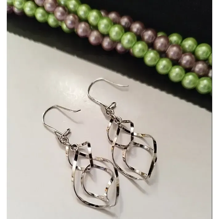 گوشواره نقره آویز زنانه عیار 925 روکش طلا سفید BSJ silver وزن 3.53 گرم