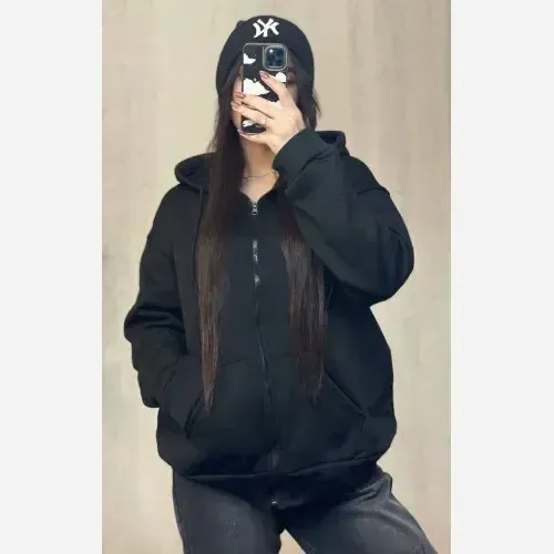 سویشرت زنانه جلو زیپ دار دورس تو کرکی مشکی