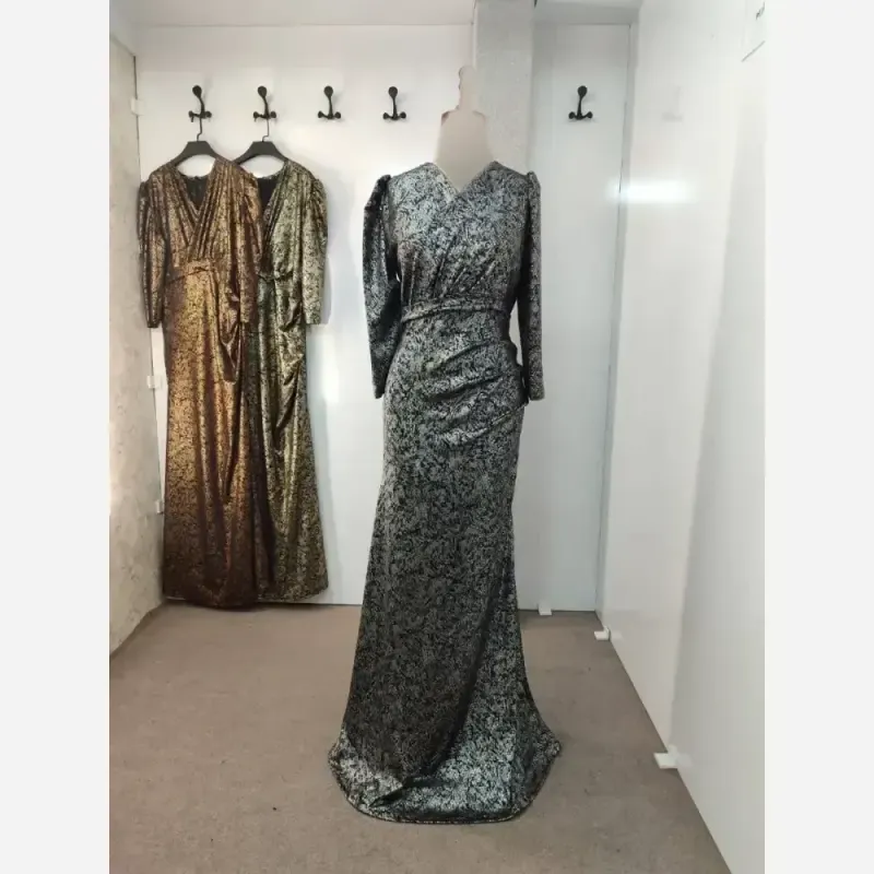ماکسی مجلسی مایلز جنس دیسکو اسلیک قد 160 سایز 46 تا 50