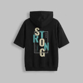تی شرت مردانه کلاه دار مشکی نخی طرح حروف مدل STRONG