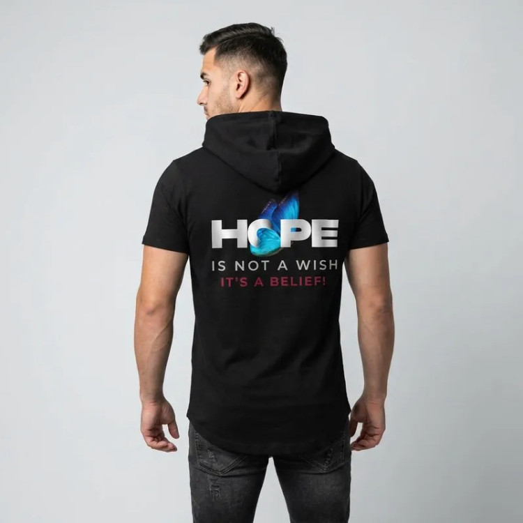 تی شرت مردانه آستین کوتاه الیاف نخی کلاه دار مدل HOPE جین وست