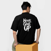تیشرت آستین کوتاه مردانه مشکی طرح never give up پنبه سوپر