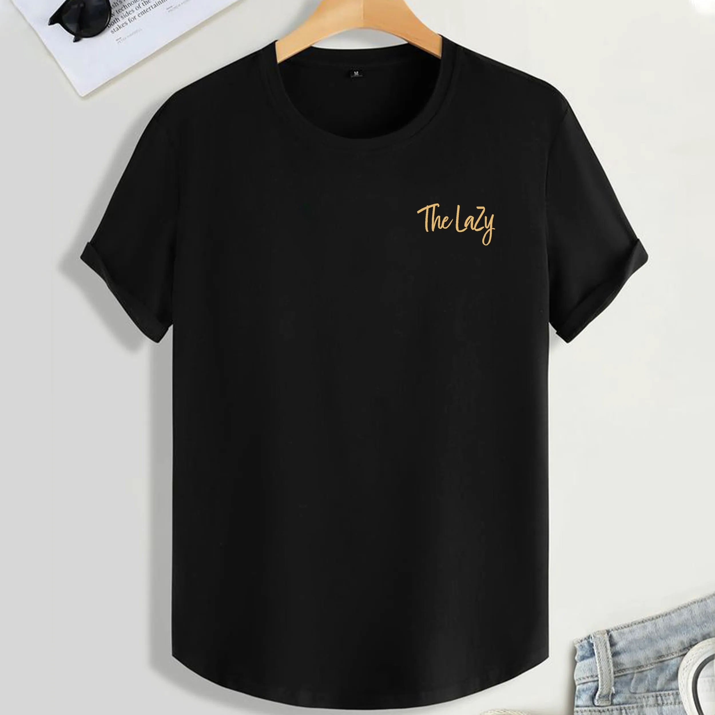 تیشرت آستین کوتاه مشکی مردانه طرح The lazy پنبه سوپر