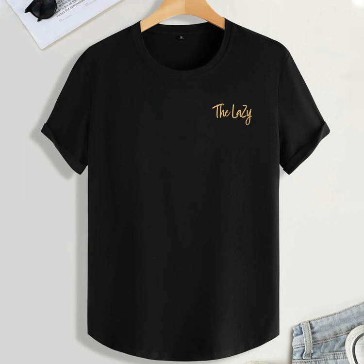 تیشرت آستین کوتاه مشکی مردانه طرح The lazy پنبه سوپر