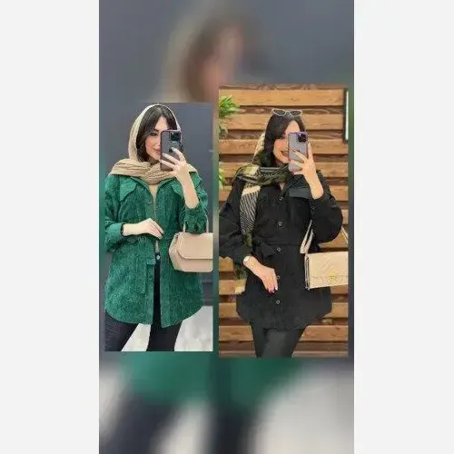 خرید مانتو کبریتی زنانه کوتاه جیب دار با کمربند رنگ سبز سفید طوسی